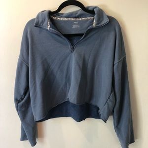 Aerie Blue Cropped Sweatshirt with Quarter Zip